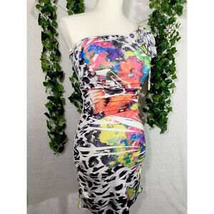 Topia Y2K One Sleeve Bodycon Multicolor Mini Dress size XS / S